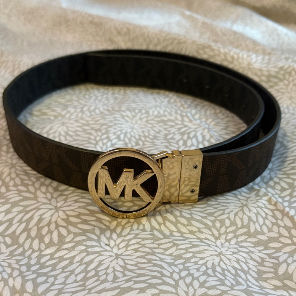 Michael Kors Brown and Gold Logo Belt